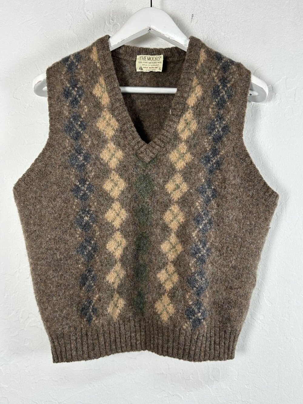 Vintage The Moors Lord Jeff Womens Shetland Wool Argyle Sweater Vest XL Brown